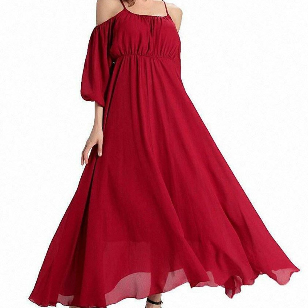 Afibi Women's Off-Shoulder Long Chiffon Dress
